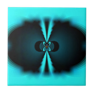 Cyan and Black Abstract Art Print Ceramic Tile