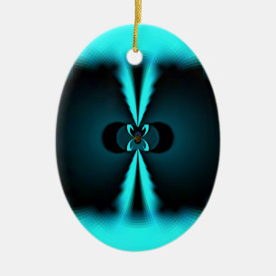 Cyan and Black Abstract Art Print Ceramic Tree Decoration