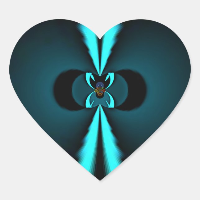 Cyan and Black Abstract Art Print Heart Sticker (Front)