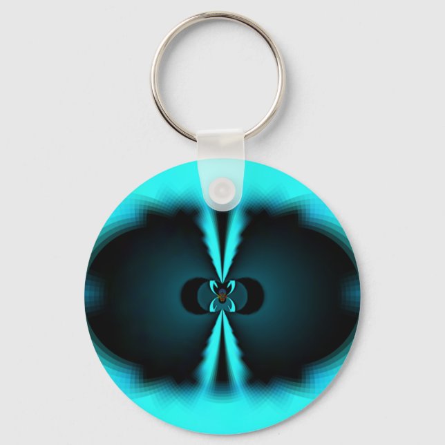 Cyan and Black Abstract Art Print Key Ring (Front)
