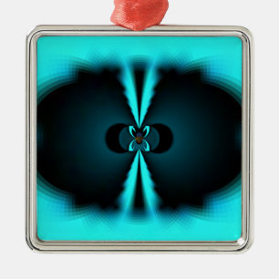 Cyan and Black Abstract Art Print Metal Ornament