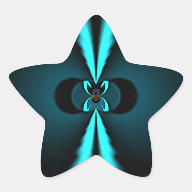 Cyan and Black Abstract Art Print Star Sticker (Front)