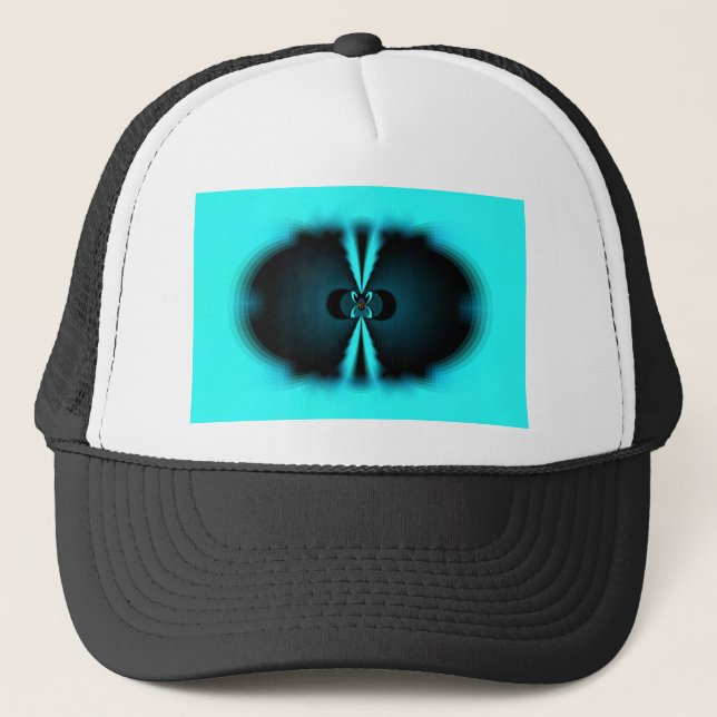 Cyan and Black Abstract Art Print Trucker Hat (Front)
