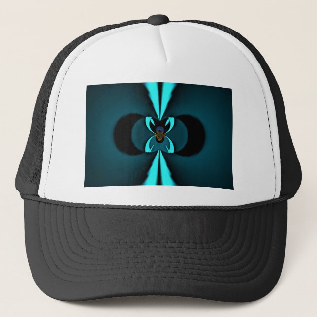 Cyan and Black Abstract Art Print Trucker Hat (Front)