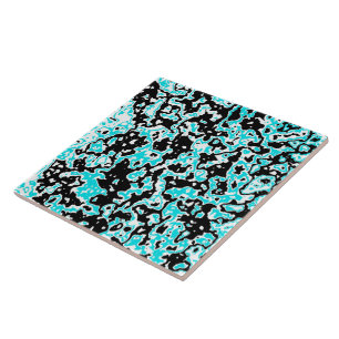 Cyan and Black Swirls Ceramic Tile