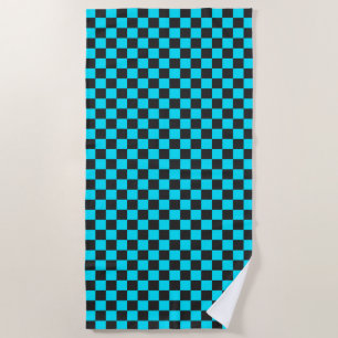 Cyan and charcoal checkerboard pattern beach towel