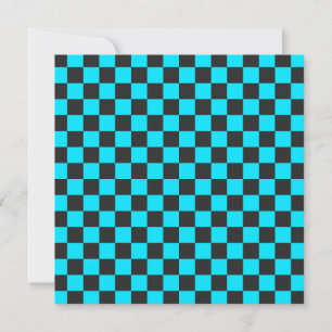 Cyan and charcoal checkerboard pattern thank you card