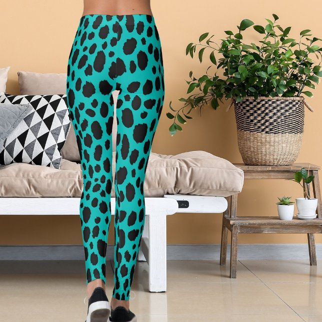 Cyan And Dark Grey Pattern Safari Leopard Print Leggings (Creator Uploaded)