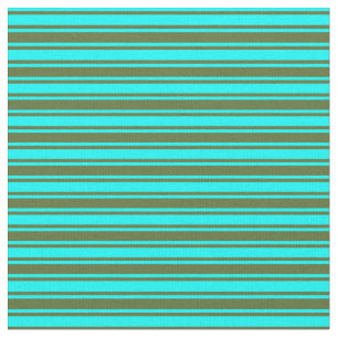 Cyan and Dark Olive Green Stripes Pattern Fabric