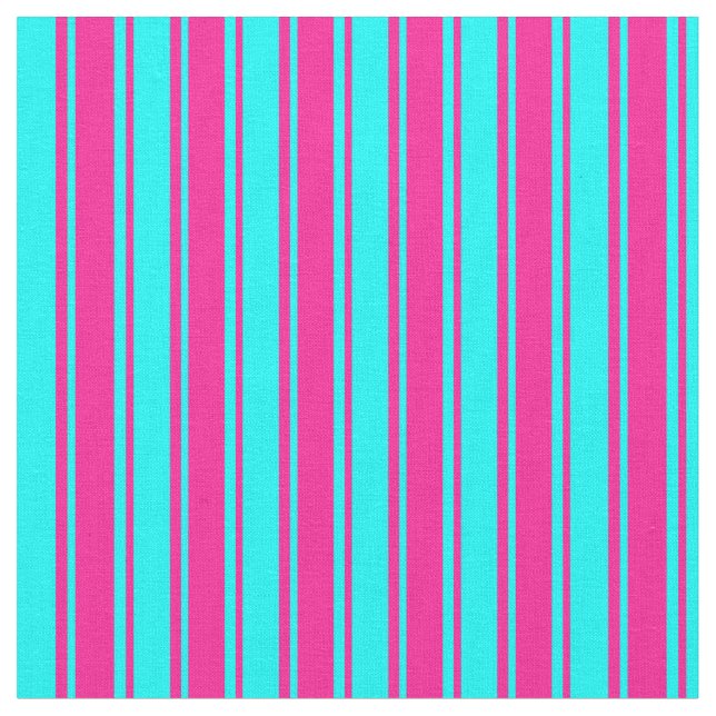 Cyan and Deep Pink Lines Pattern Fabric (Close Up)