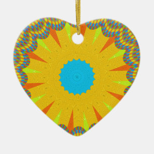 Cyan and Gold Mandala Art Print Ceramic Ornament