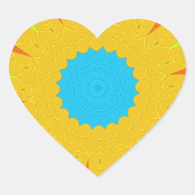 Cyan and Gold Mandala Art Print Heart Sticker (Front)