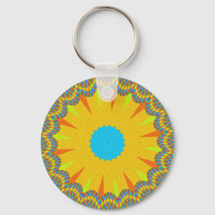 Cyan and Gold Mandala Art Print Key Ring