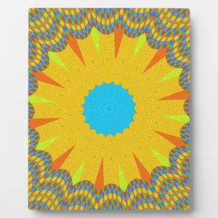 Cyan and Gold Mandala Art Print Plaque