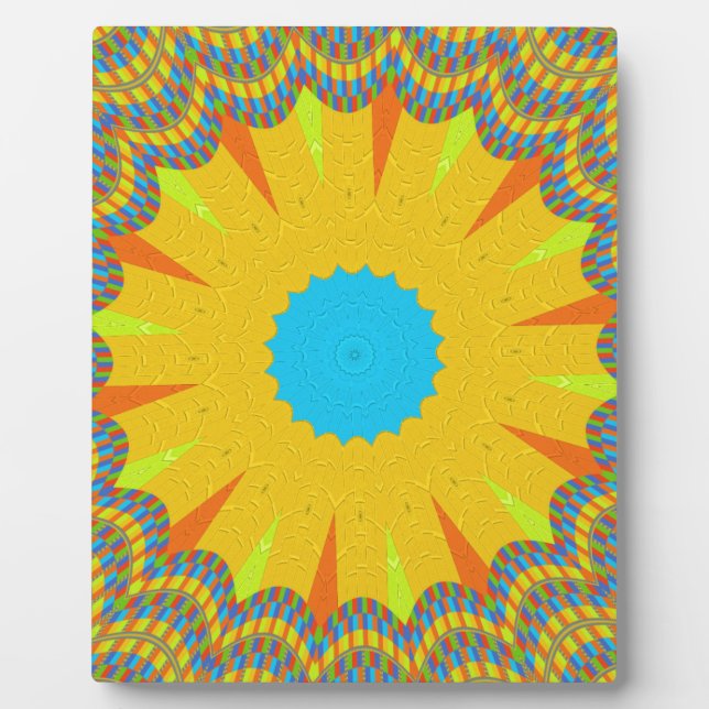 Cyan and Gold Mandala Art Print Plaque (Front)