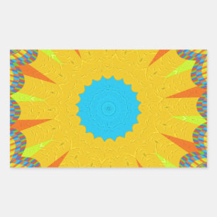 Cyan and Gold Mandala Art Print Rectangular Sticker