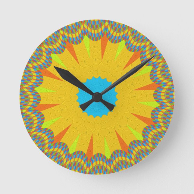 Cyan and Gold Mandala Art Print Round Clock (Front)