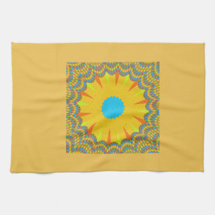 Cyan and Gold Mandala Art Print Tea Towel