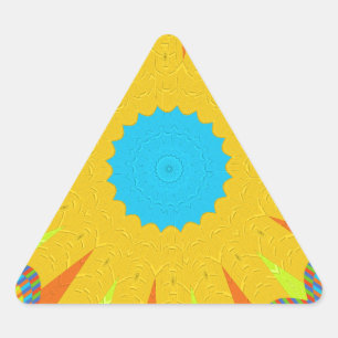 Cyan and Gold Mandala Art Print Triangle Sticker