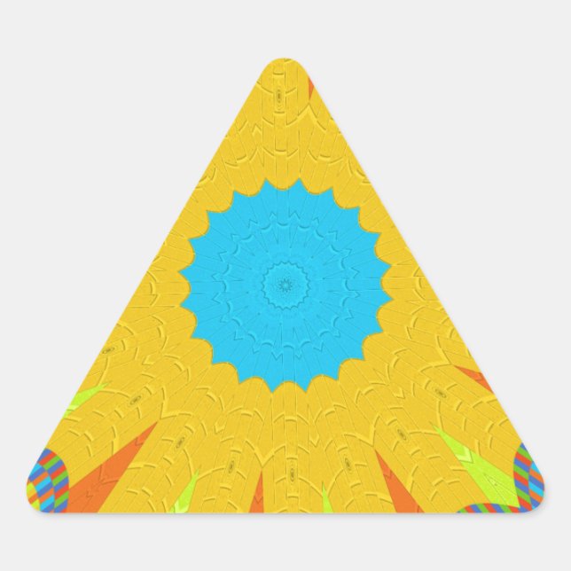 Cyan and Gold Mandala Art Print Triangle Sticker (Front)