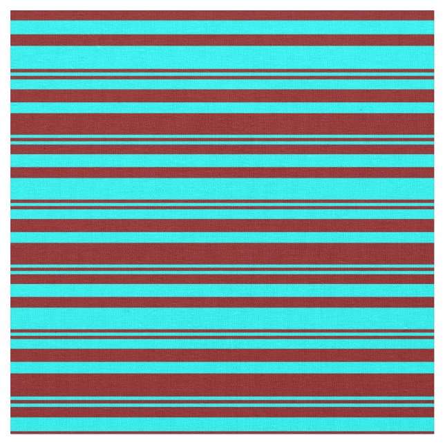 Cyan and Maroon Coloured Lines/Stripes Pattern Fabric (Close Up)