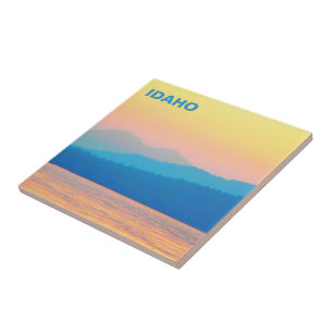 Cyan and Salmon Sunset Ceramic Tile