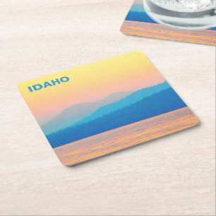 Cyan and Salmon Sunset Square Paper Coaster