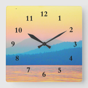 Cyan and Salmon Sunset Square Wall Clock