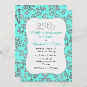 Cyan and Silver 25th Anniversary Invitation