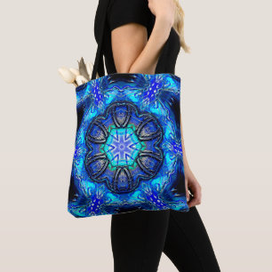Cyan and very blue kaleidoscope of waxed paint thr tote bag