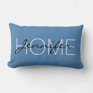 Cyan azure colour home monogram lumbar cushion