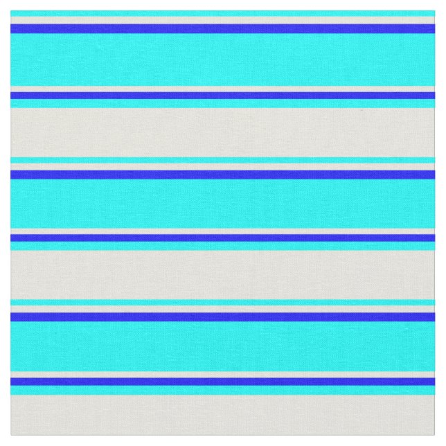 Cyan, Beige & Blue Coloured Striped Pattern Fabric (Close Up)