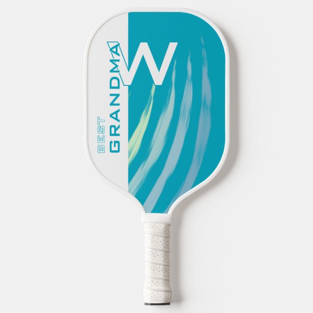 Cyan Best Grandma with Monogramed initials  Pickleball Paddle (Front)