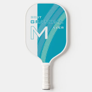 Cyan Best Grandma with Monogramed initials w dots Pickleball Paddle