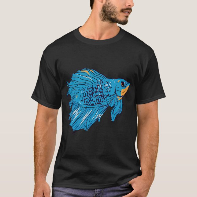 Cyan Betta Fish Large Pattern T-Shirt (Front)