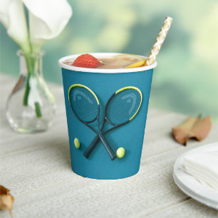 Cyan Birthday Party  Rackets and Balls Tennis Paper Cups