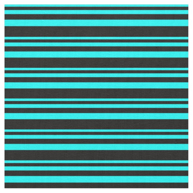 Cyan & Black Coloured Lined/Striped Pattern Fabric (Close Up)
