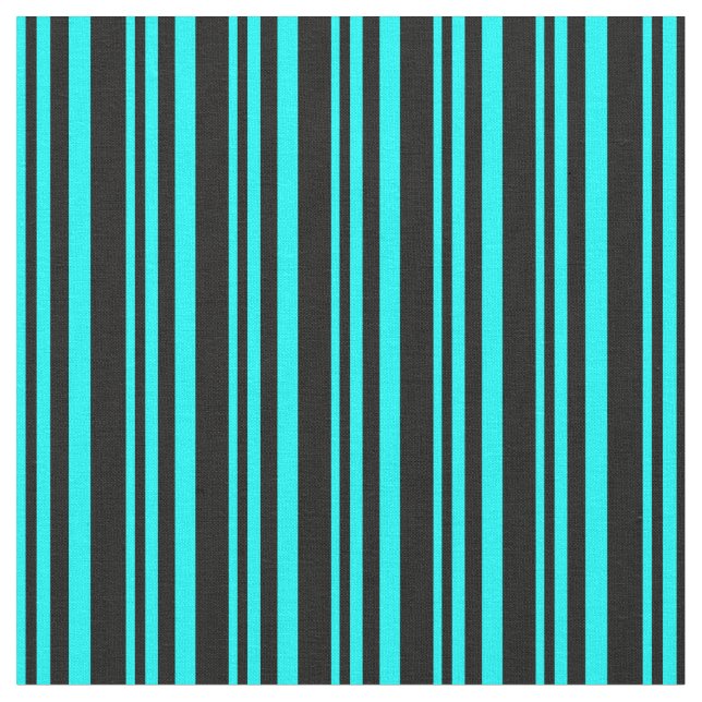 Cyan & Black Coloured Pattern of Stripes Fabric (Close Up)