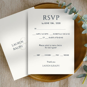 Cyan Black & Ivory Monogram Wedding RSVP