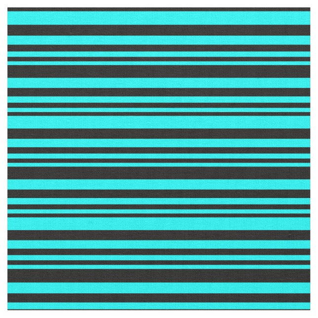 Cyan & Black Lines Pattern Fabric (Close Up)