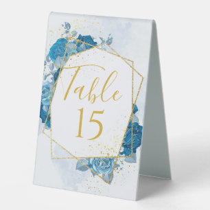 Cyan Blue and Gold Geometric Floral Wedding Table