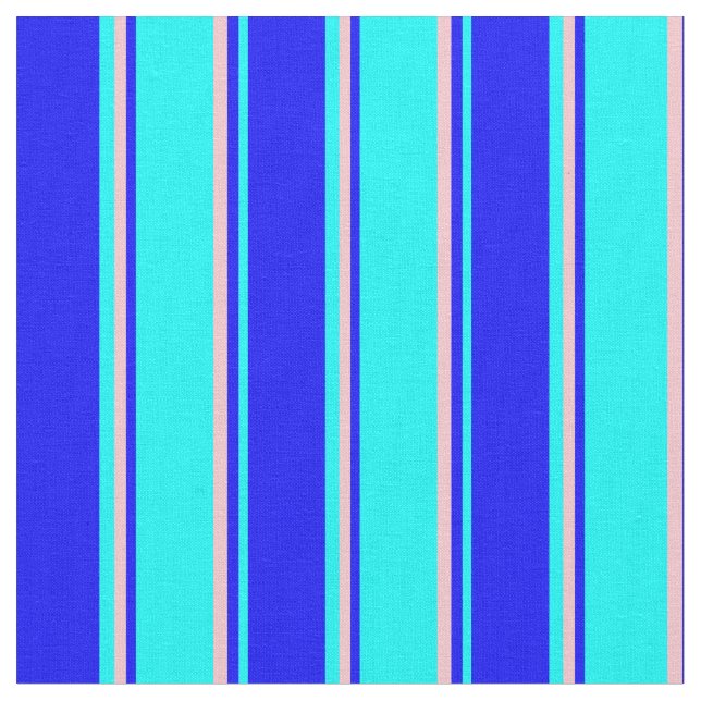 Cyan, Blue, and Pink Coloured Striped Pattern Fabric (Close Up)