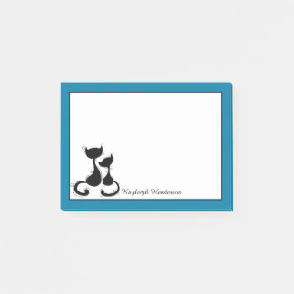 Cyan Blue Black Cats Silhouette Personalised Post-it Notes