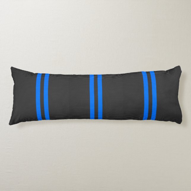 Cyan Blue Carbon Fibre Style Racing Stripes Body Cushion (Front)
