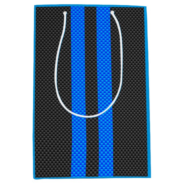 Cyan Blue Carbon Fibre Style Racing Stripes Medium Gift Bag (Front)