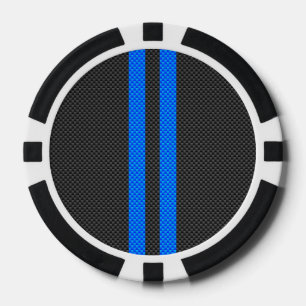 Cyan Blue Carbon Fibre Style Racing Stripes Poker Chips