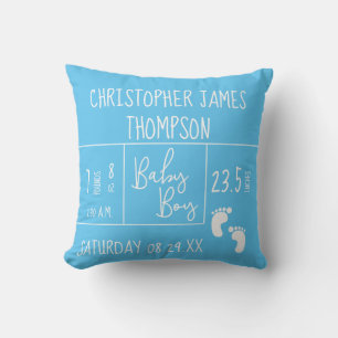 Cyan Blue Custom Baby Boy photo Birth stat Cushion