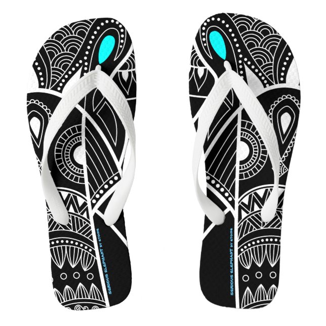 Cyan Blue Eye Serious Elephant Thongs (Footbed)