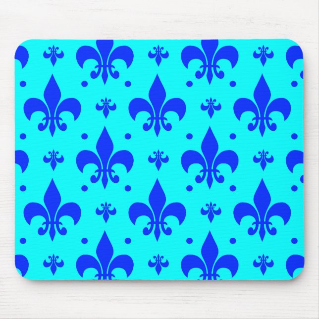 Cyan Blue Fleur-de-lis Pattern Design  Mouse Pad (Front)