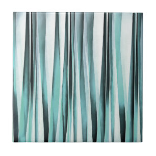 Cyan Blue Ocean Stripey Lines Pattern Ceramic Tile